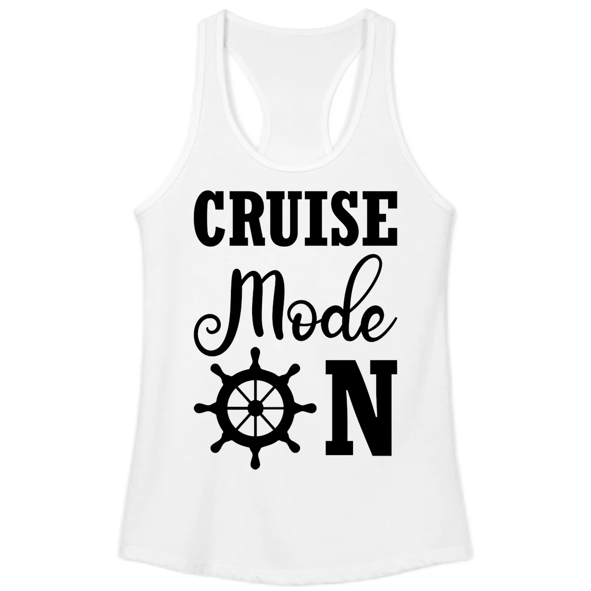 Cruise Mode Ship Wheel Ladies Tank Top in White