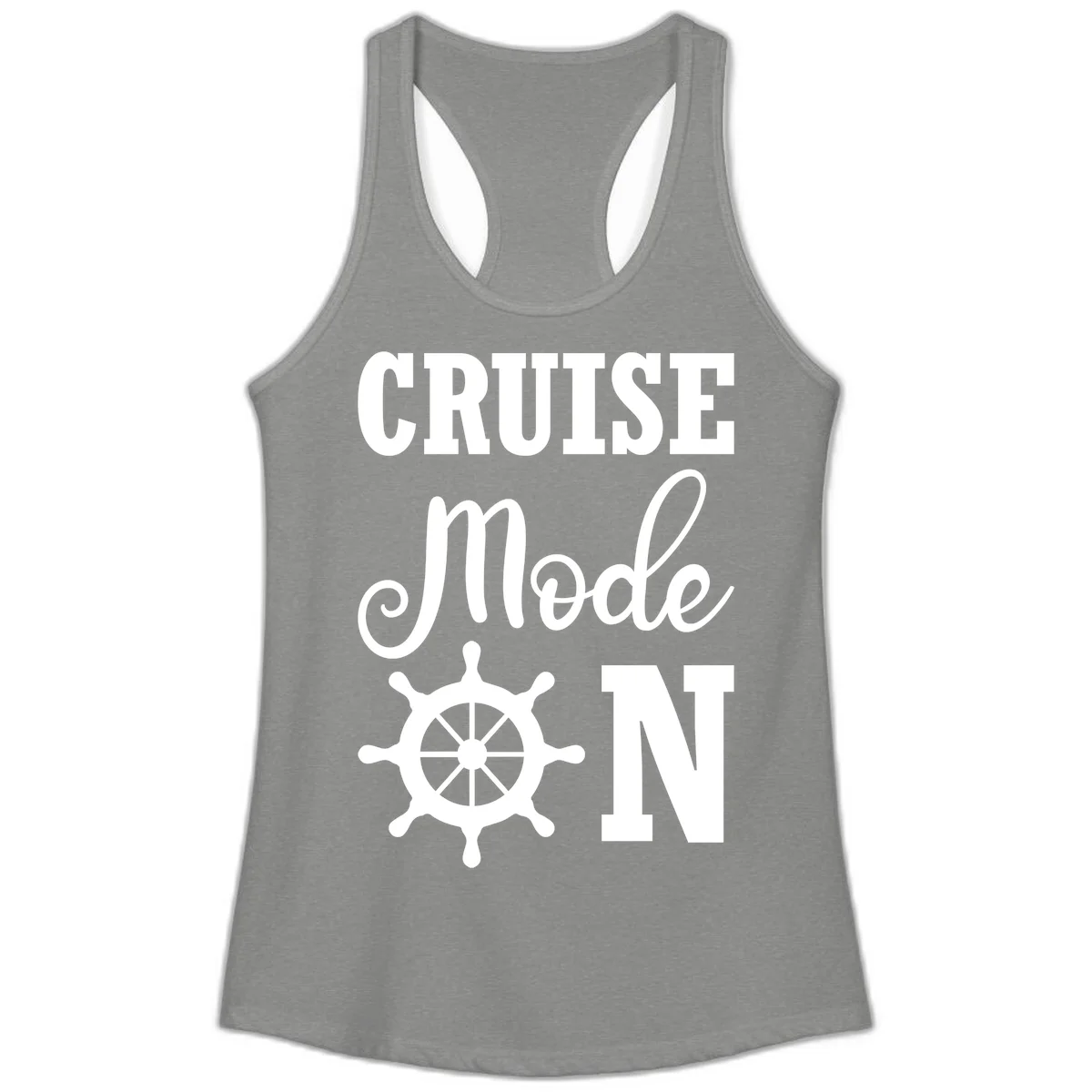 Cruise Mode Ship Wheel Ladies Tank Top in Heather Grey