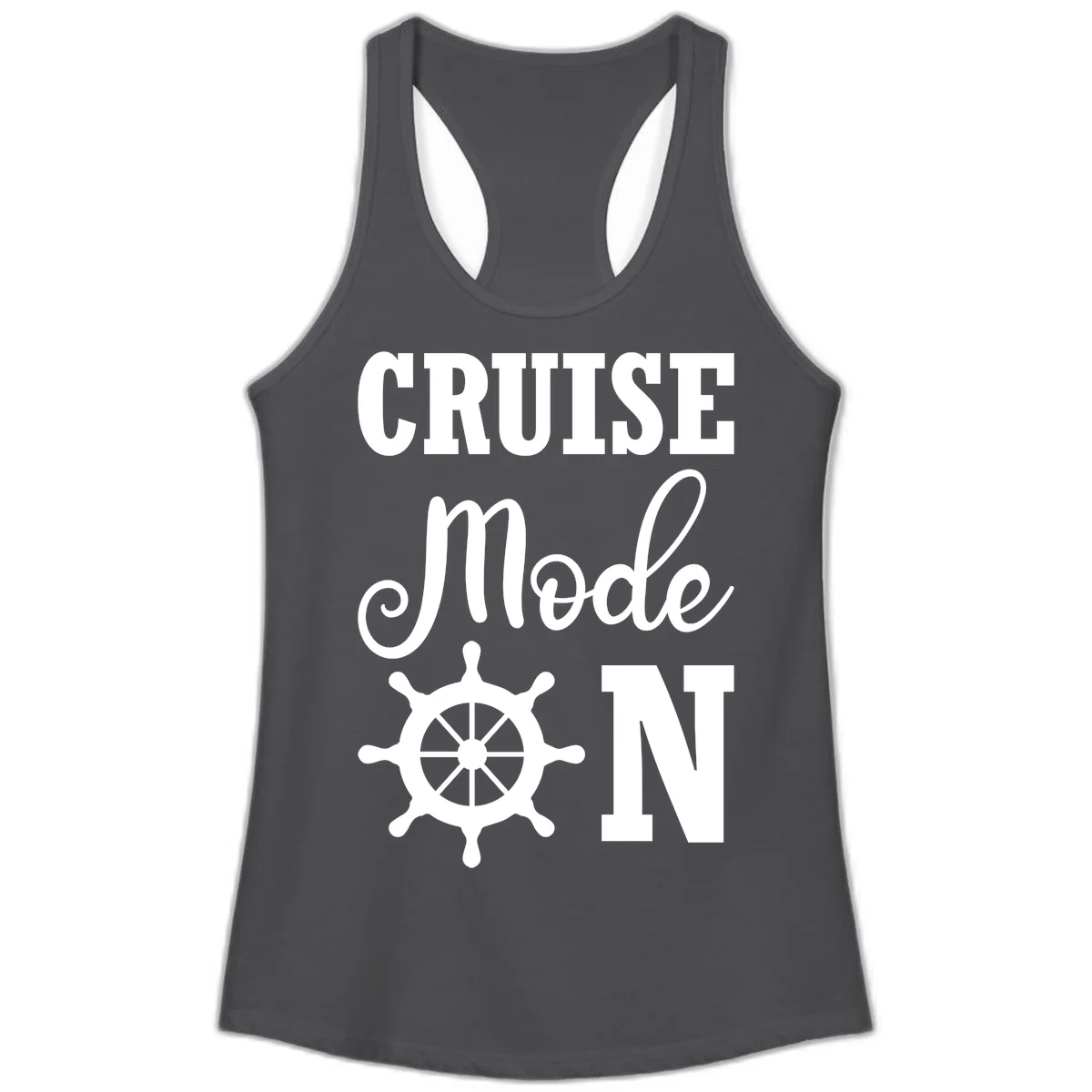 Cruise Mode Ship Wheel Ladies Tank Top in Solid Dark Gray