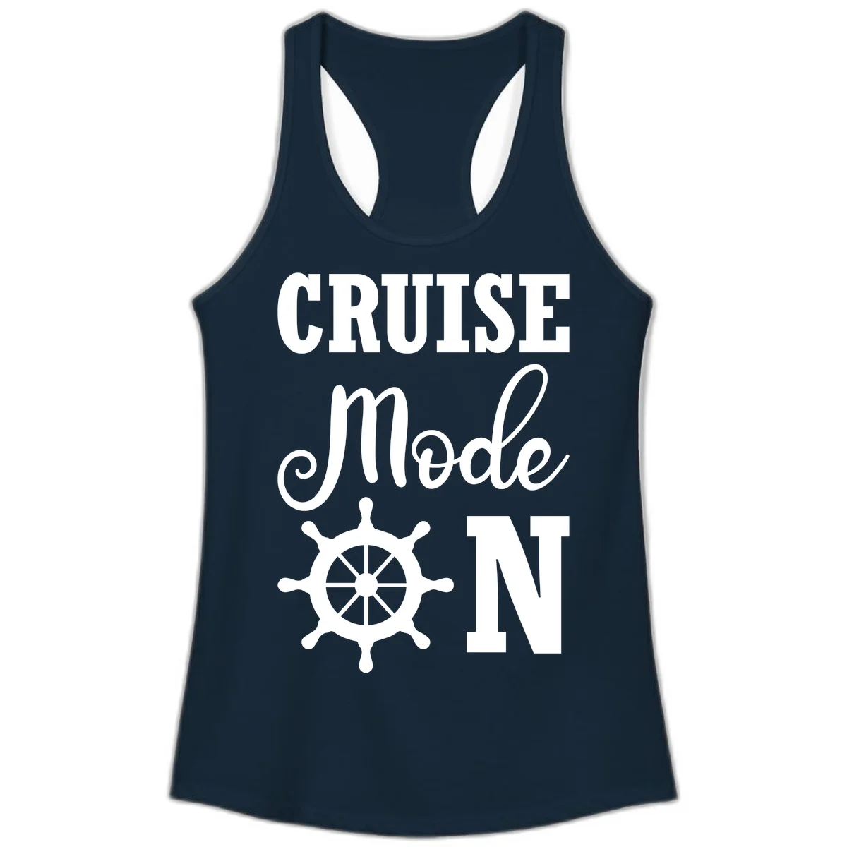 Cruise Mode Ship Wheel Ladies Tank Top in Solid Midnight Navy