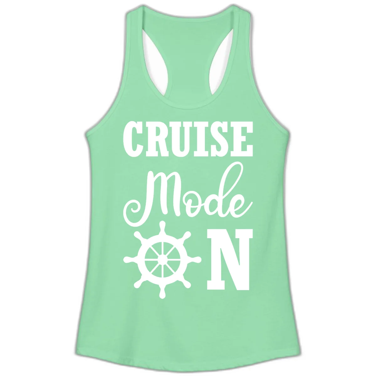 Cruise Mode Ship Wheel Ladies Tank Top in Solid Mint