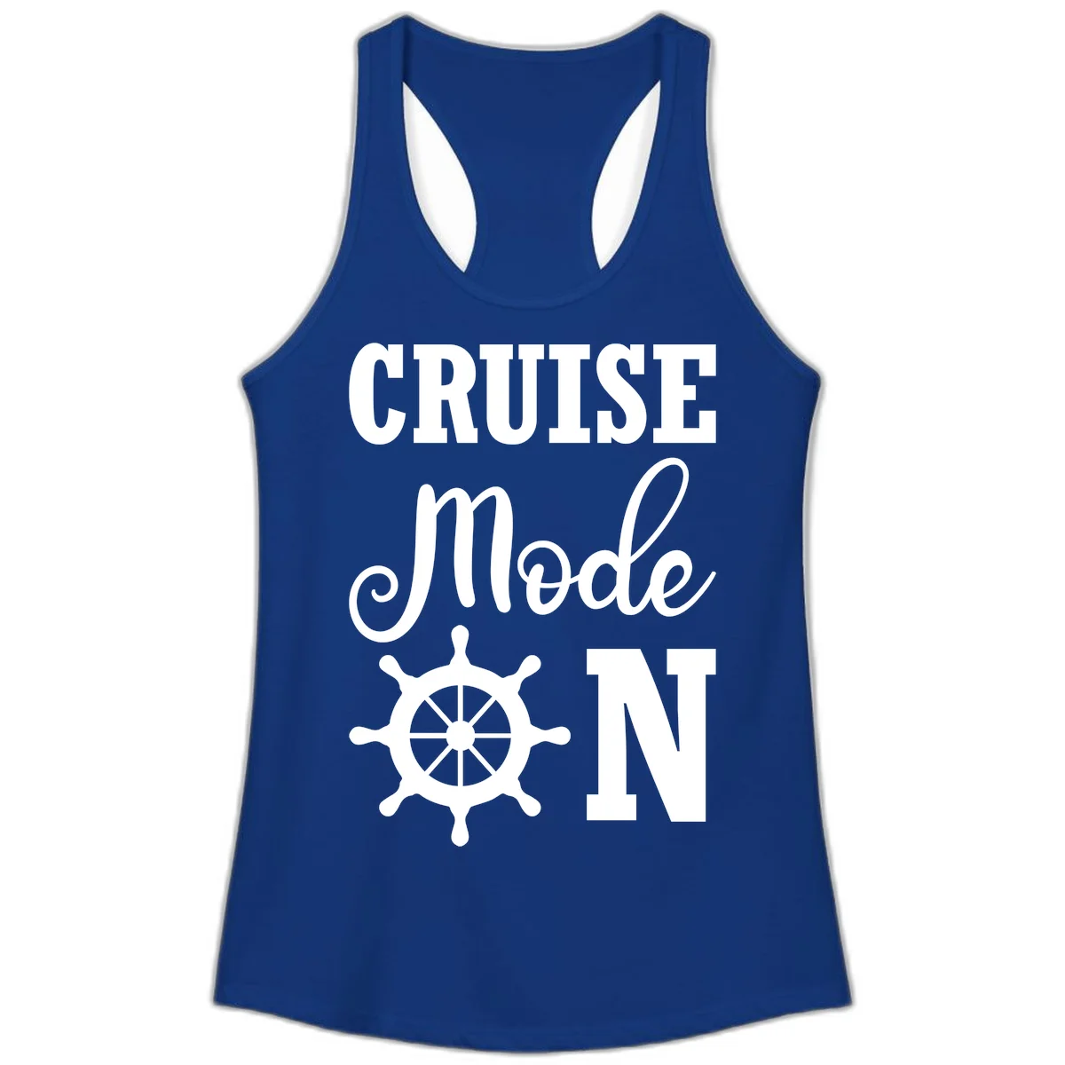 Cruise Mode Ship Wheel Ladies Tank Top in Solid Royal