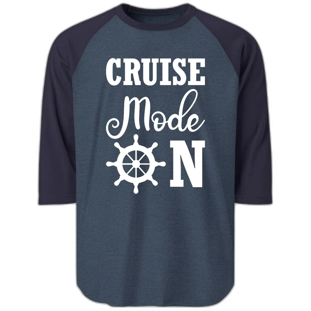 Cruise Mode Ship Wheel Raglan 3/4 Sleeve in Heather Denim Navy