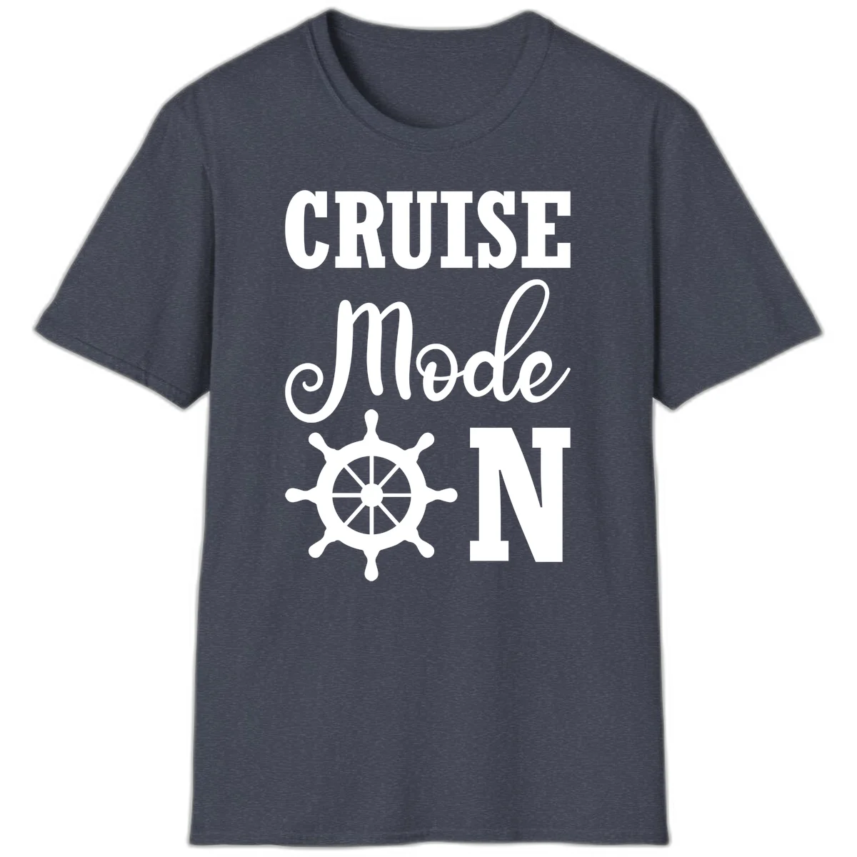 Cruise Mode Ship Wheel T-Shirt in Heather Navy