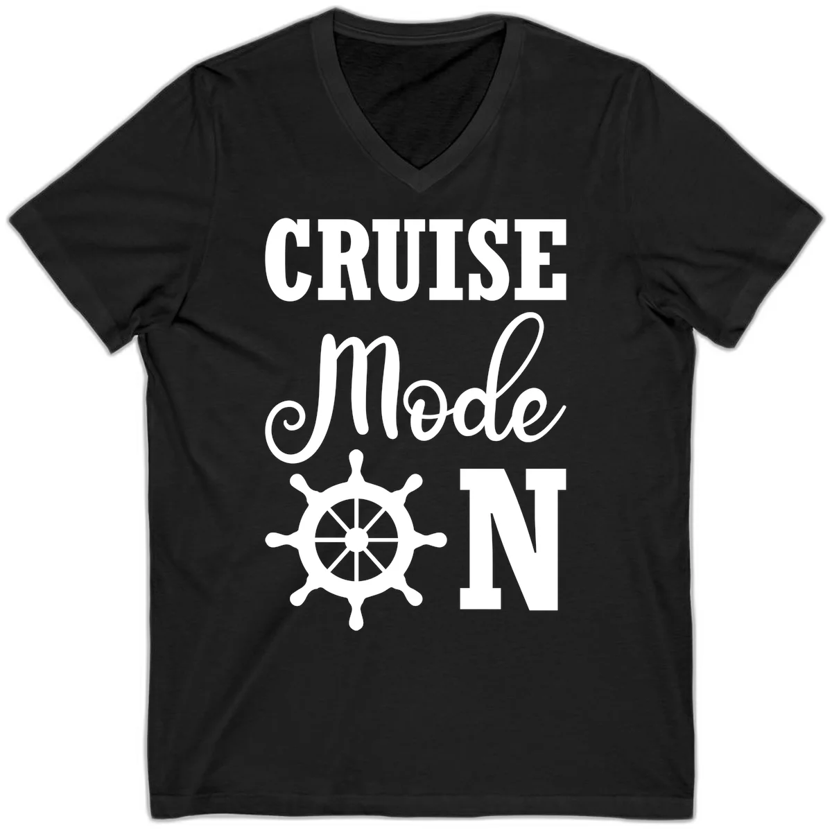 Cruise Mode Ship Wheel V-Neck T-Shirt in Black