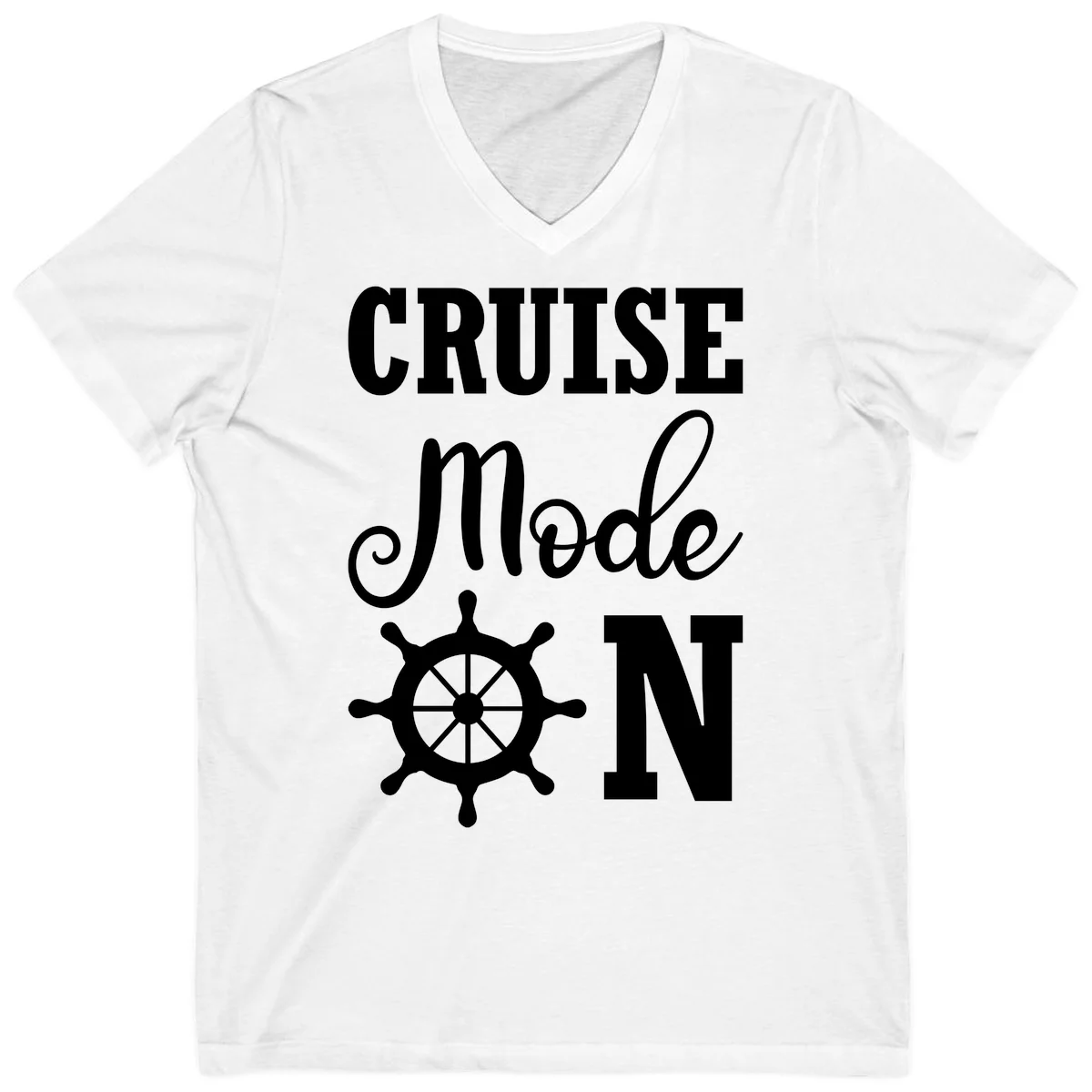 Cruise Mode Ship Wheel V-Neck T-Shirt in White