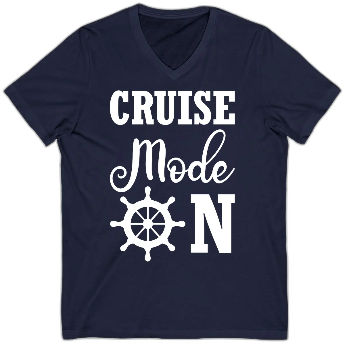 Cruise Mode Ship Wheel V-Neck T-Shirt in Navy