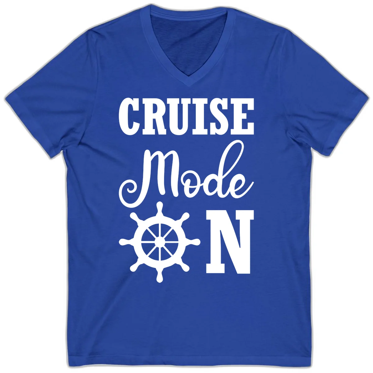 Cruise Mode Ship Wheel V-Neck T-Shirt in True Royal