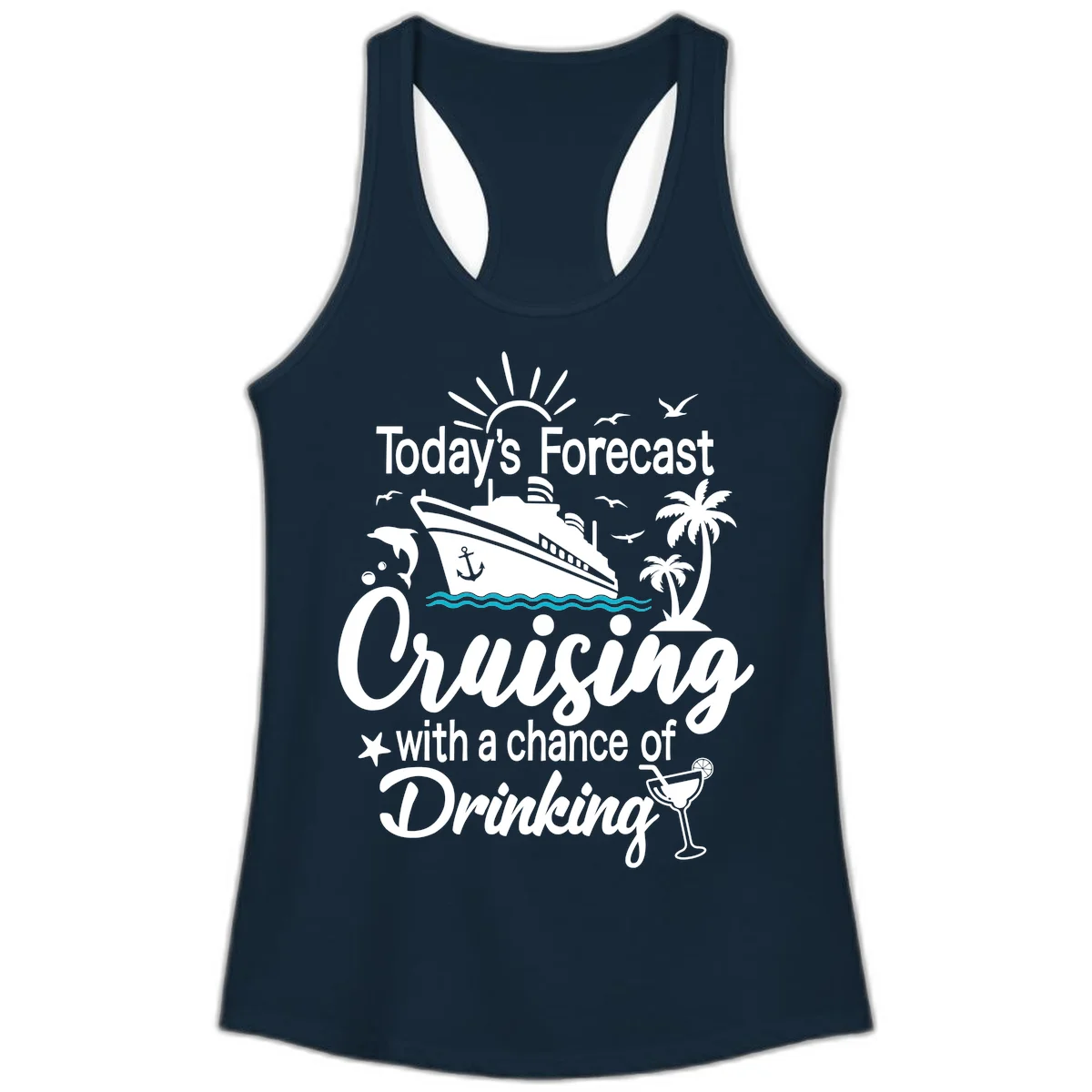 Today's Forecast Cruising With Drinking Ladies Tank in Solid Midnight Navy
