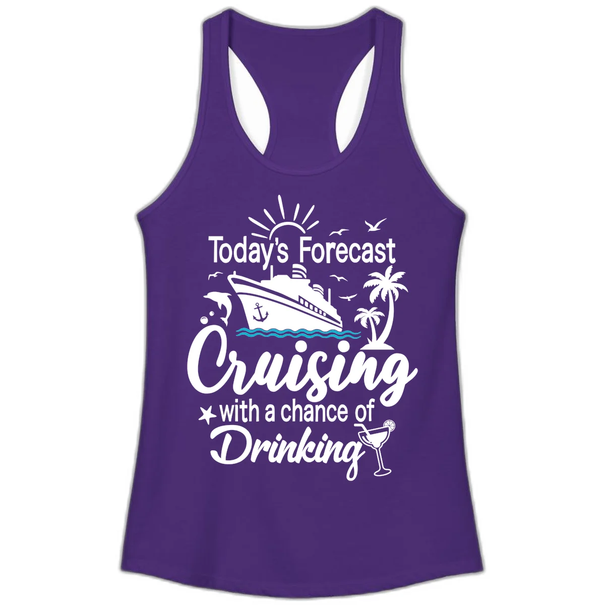 Today's Forecast Cruising With Drinking Ladies Tank in Solid Purple Rush