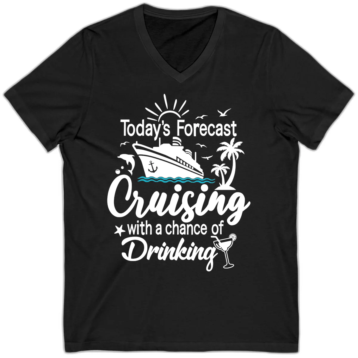 Today's Forecast Cruising With Drinking V-Neck in Black