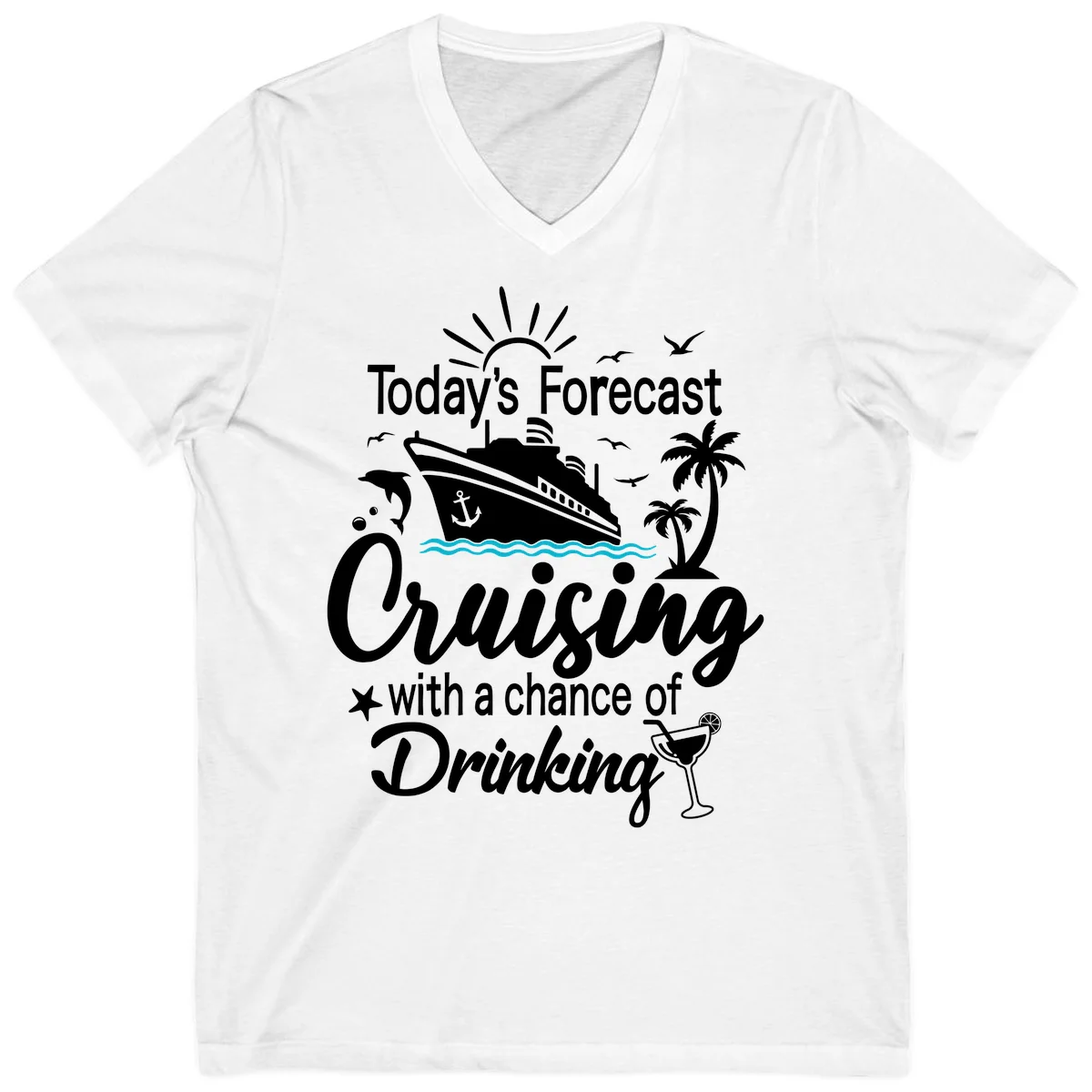 Today's Forecast Cruising With Drinking V-Neck in White