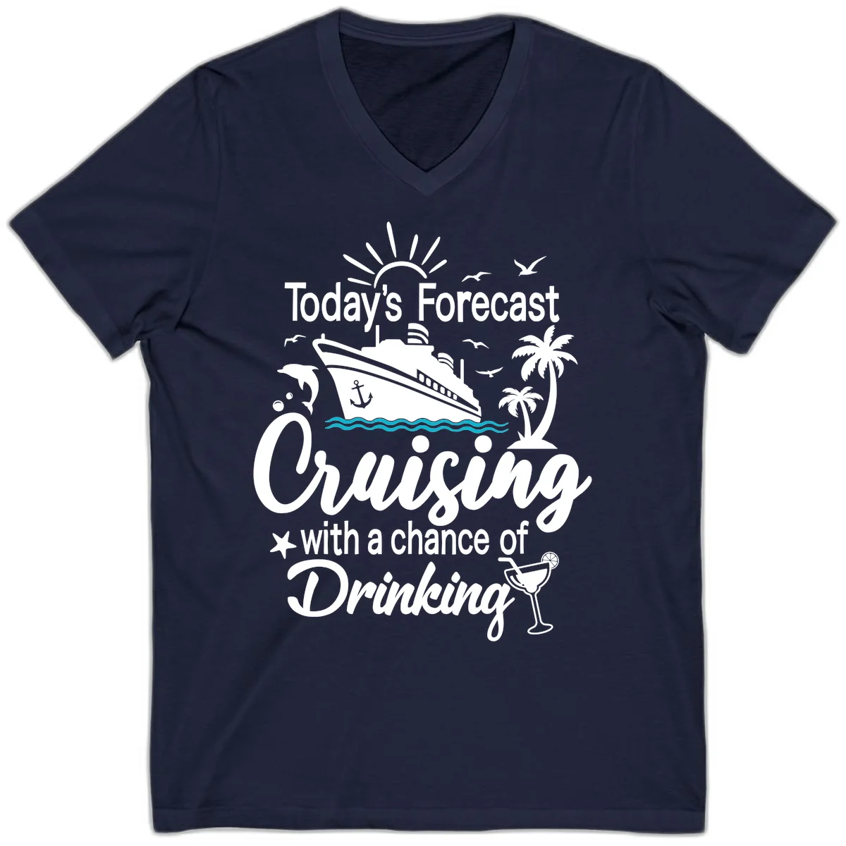 Today's Forecast Cruising With Drinking V-Neck in Navy