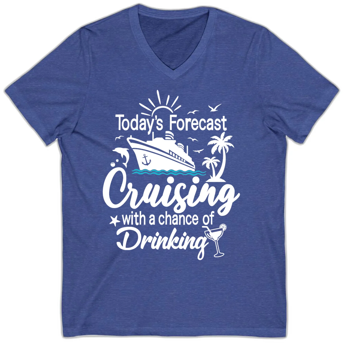 Today's Forecast Cruising With Drinking V-Neck in Heather True Royal