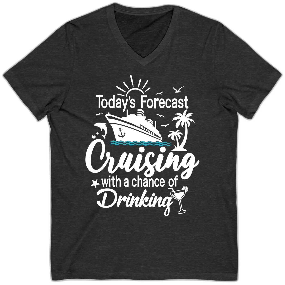 Today's Forecast Cruising With Drinking V-Neck in Dark Grey Heather