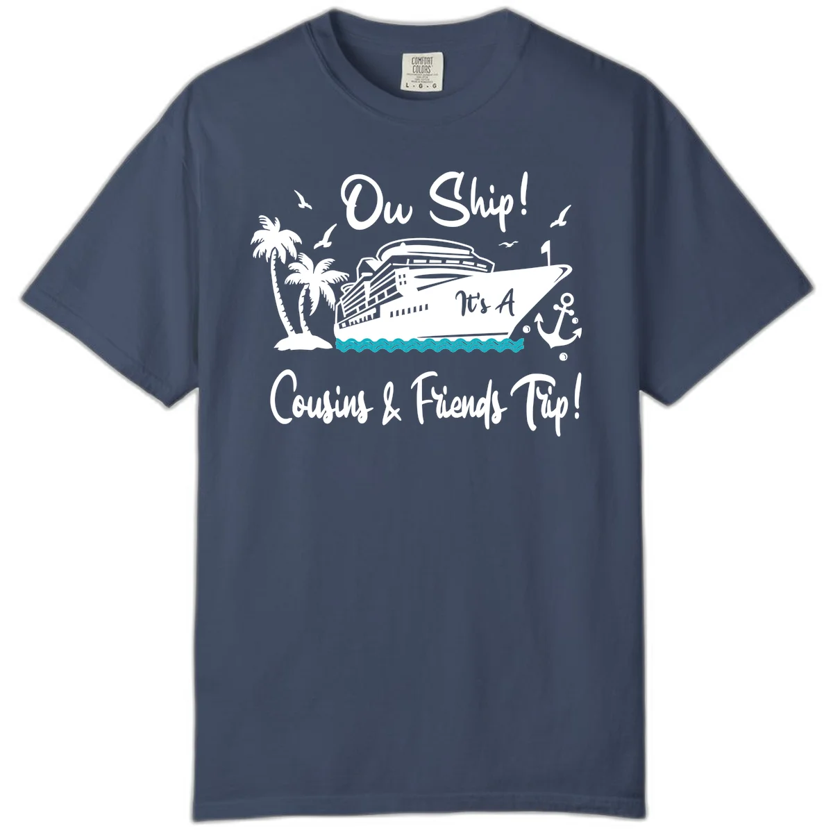 Ow Ship Cousins & Friends Trip Comfort Color Tee in Midnight