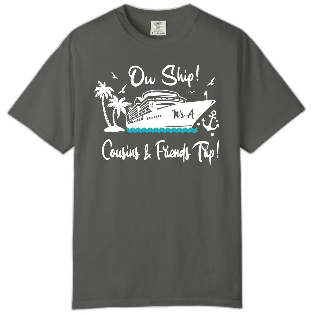 Ow Ship Cousins & Friends Trip Comfort Color Tee in Pepper