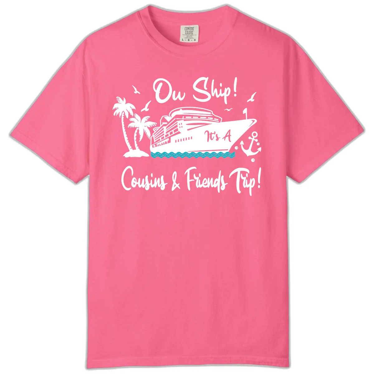 Ow Ship Cousins & Friends Trip Comfort Color Tee in Crunchberry