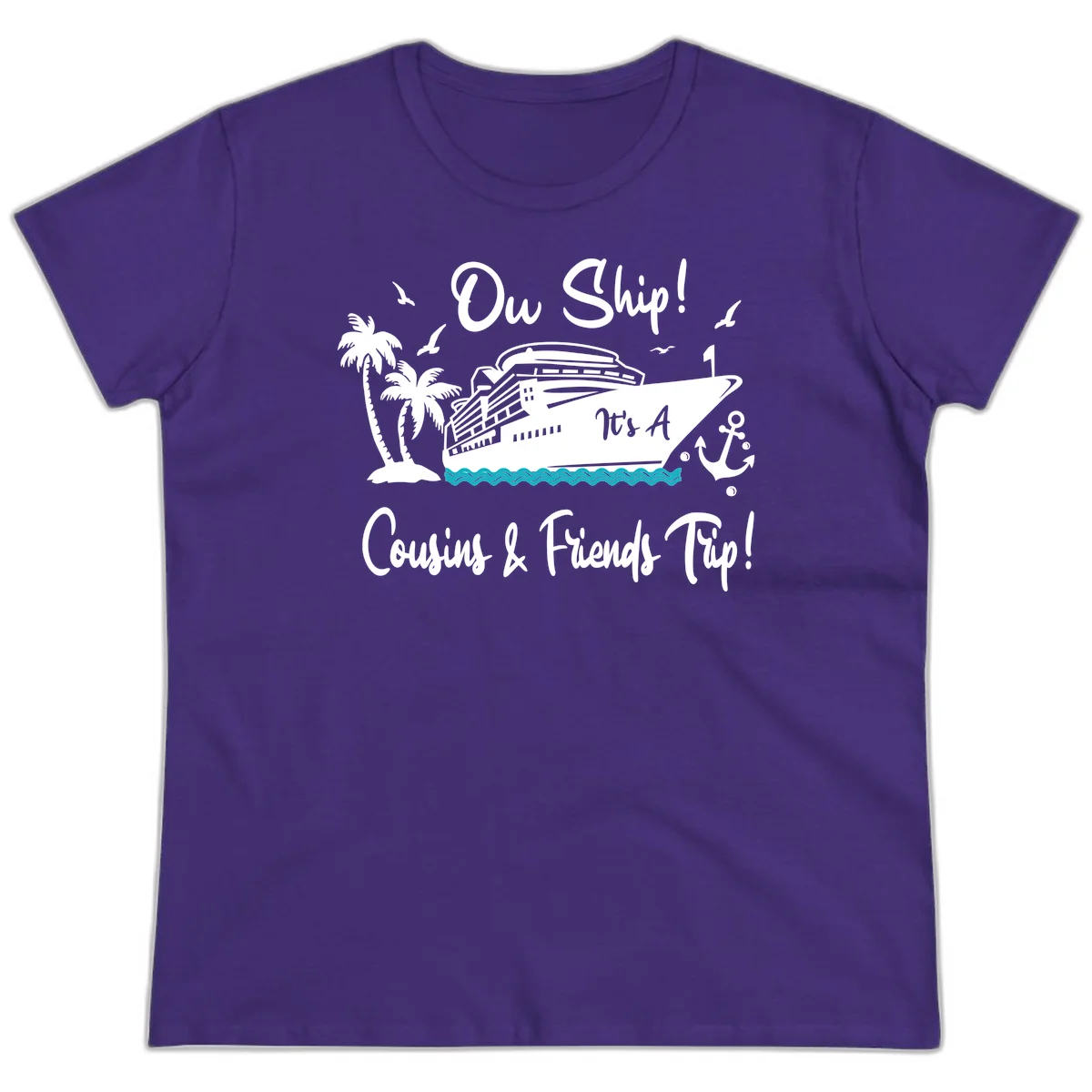 Ow Ship Cousins & Friends Trip Ladies Tee in Purple