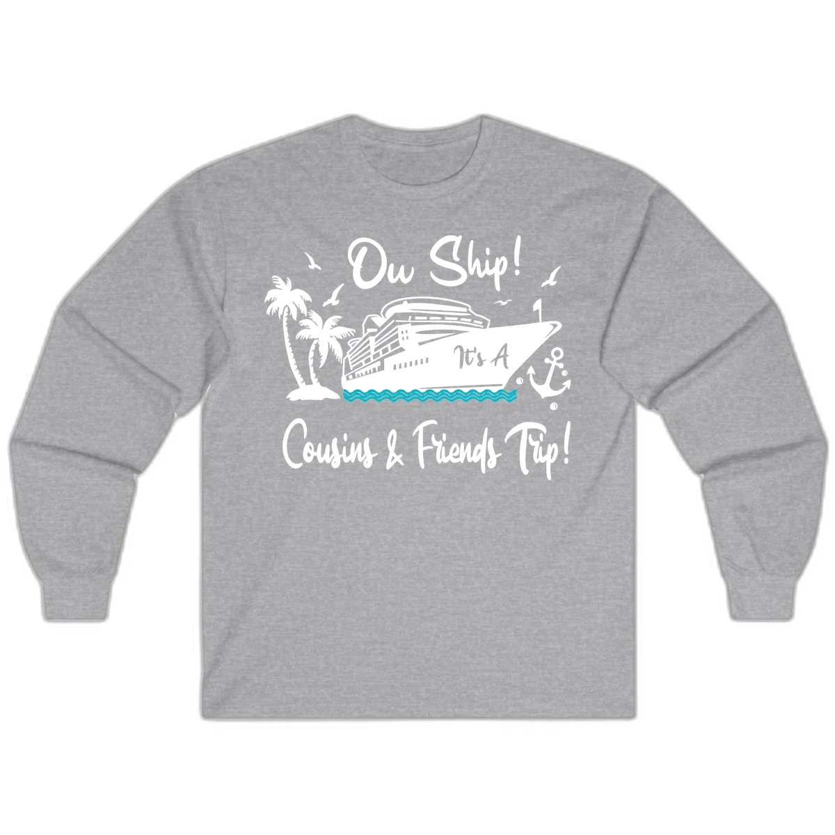 Ow Ship Cousins & Friends Trip Long Sleeve Tee in Sport Grey