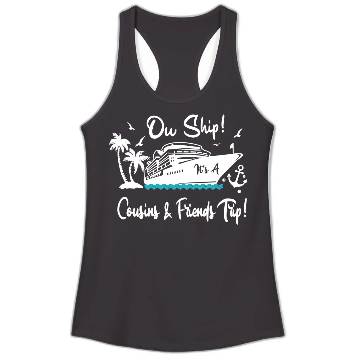 Ow Ship Cousins & Friends Trip Ladies Tank in Black