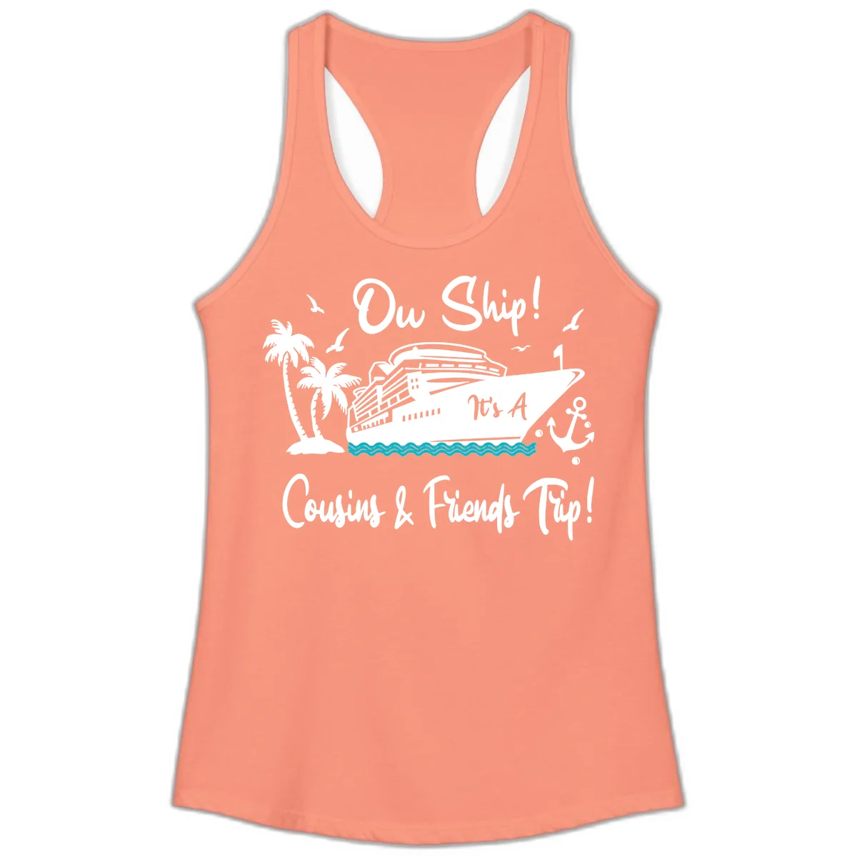 Ow Ship Cousins & Friends Trip Ladies Tank in Solid Light Orange
