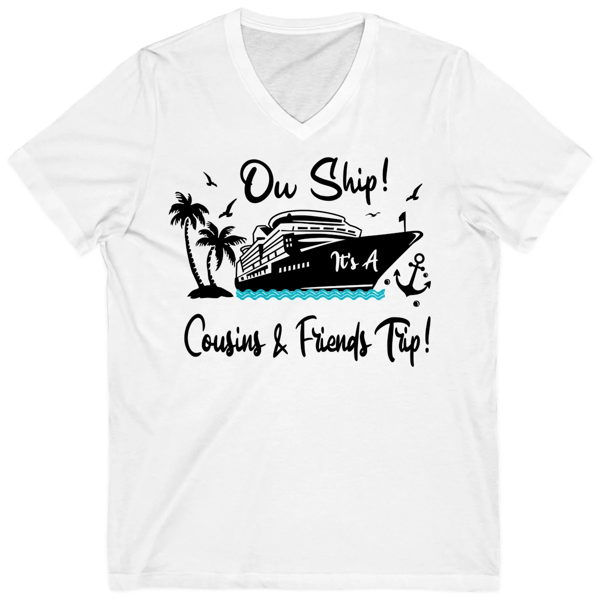 Ow Ship Cousins & Friends Trip V-Neck Tee in White