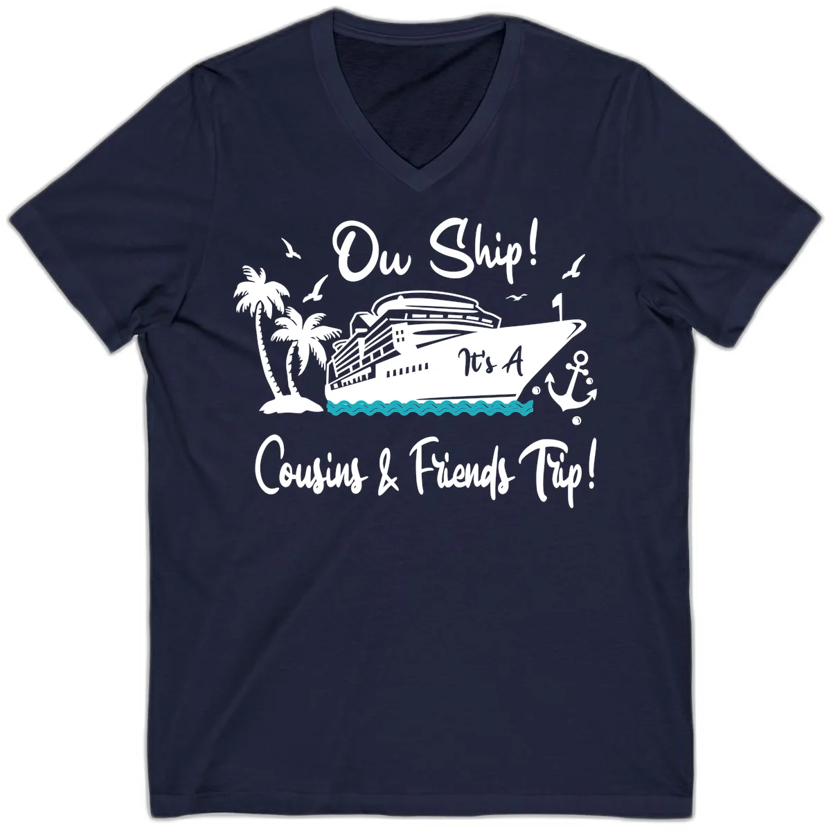 Ow Ship Cousins & Friends Trip V-Neck Tee in Navy