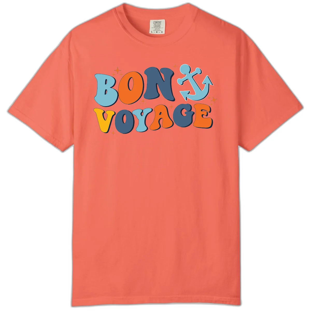 Bon Voyage Anchor Comfort Color Tee: Relaxed Cruise Vibes! in Bright Salmon