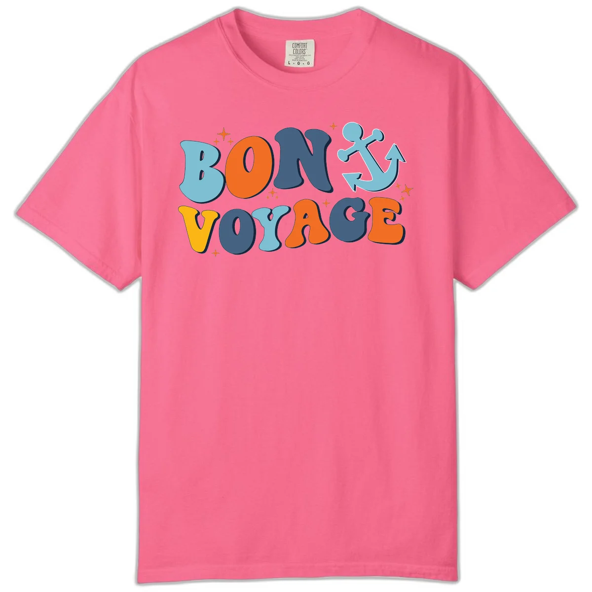 Bon Voyage Anchor Comfort Color Tee: Relaxed Cruise Vibes! in Crunchberry