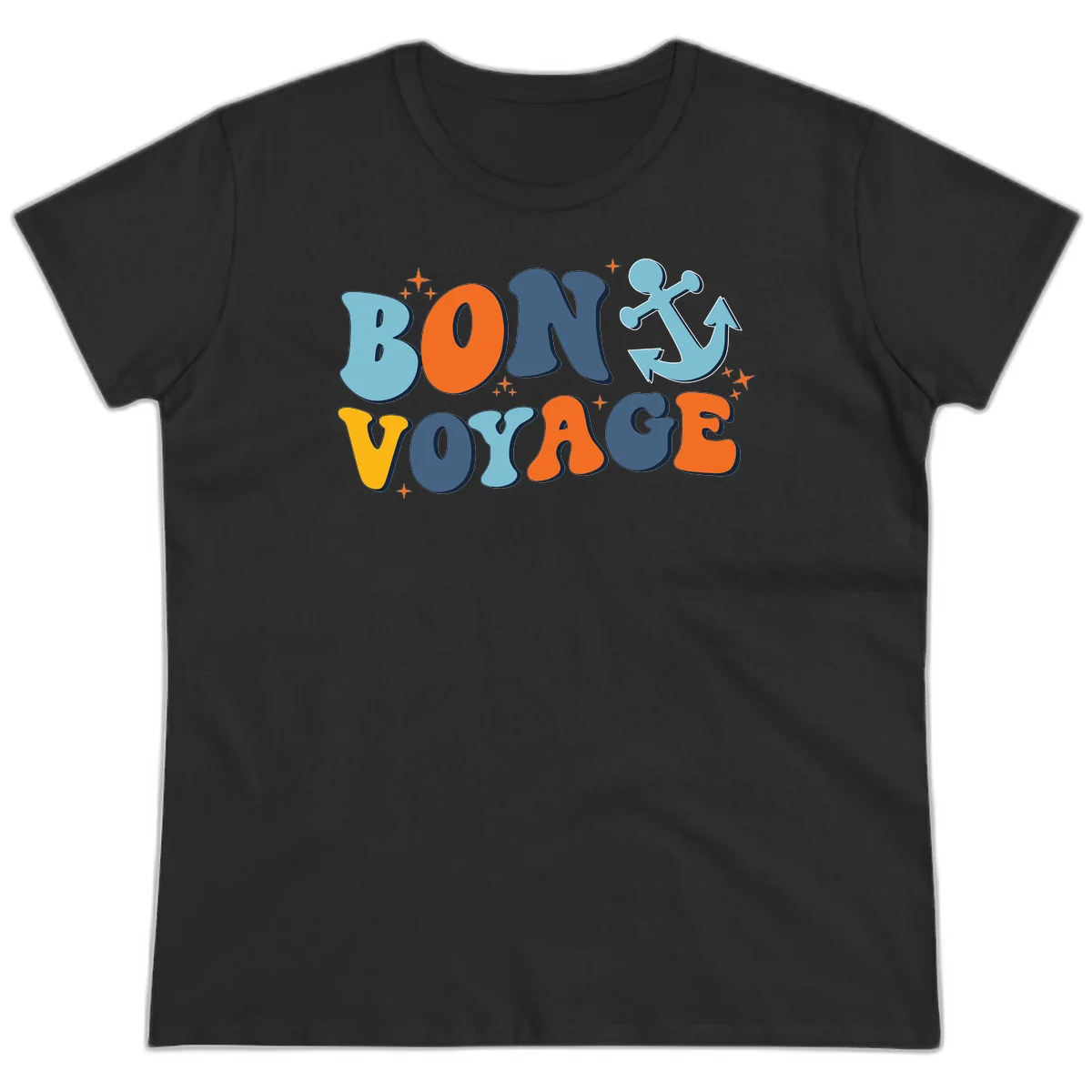 Bon Voyage Anchor Ladies Tee: Fun Cruise Vacation Style! in Black