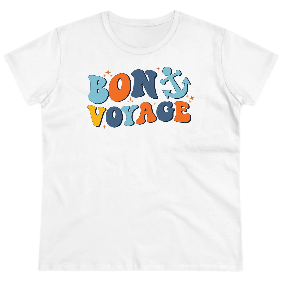 Bon Voyage Anchor Ladies Tee: Fun Cruise Vacation Style! in White
