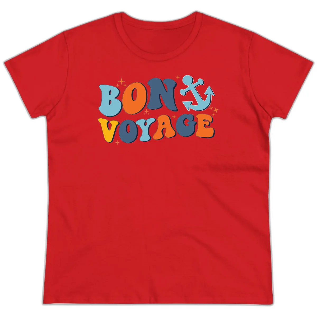 Bon Voyage Anchor Ladies Tee: Fun Cruise Vacation Style! in Red
