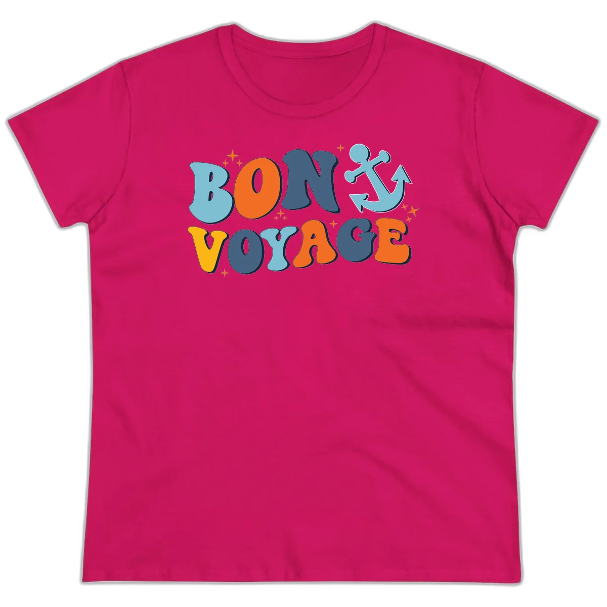 Bon Voyage Anchor Ladies Tee: Fun Cruise Vacation Style! in Heliconia