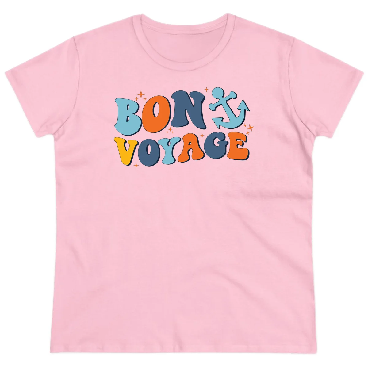 Bon Voyage Anchor Ladies Tee: Fun Cruise Vacation Style! in Light Pink