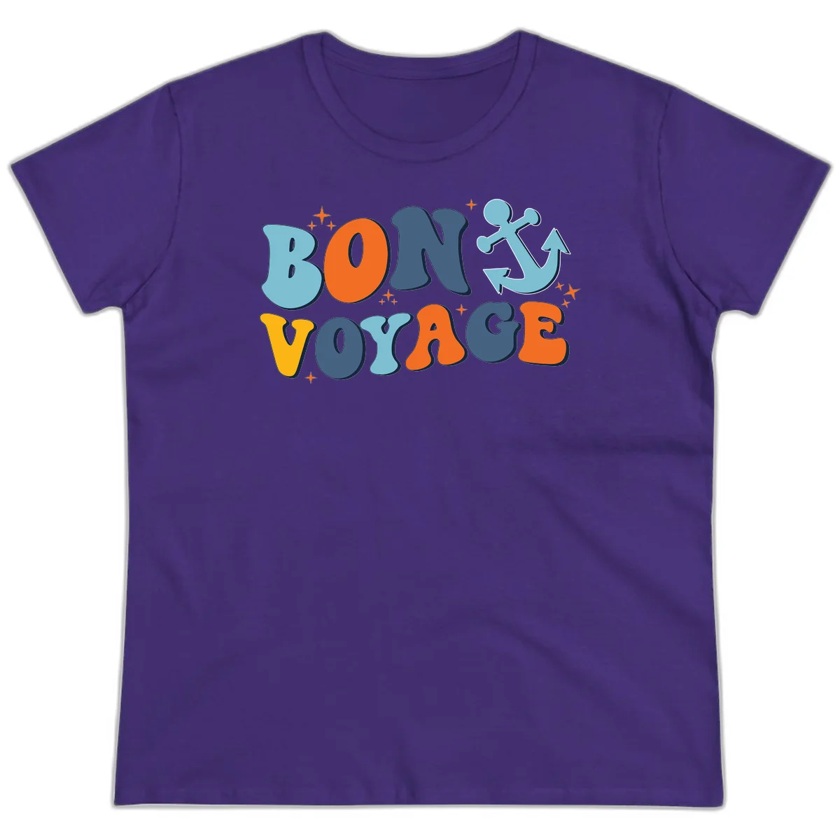 Bon Voyage Anchor Ladies Tee: Fun Cruise Vacation Style! in Purple