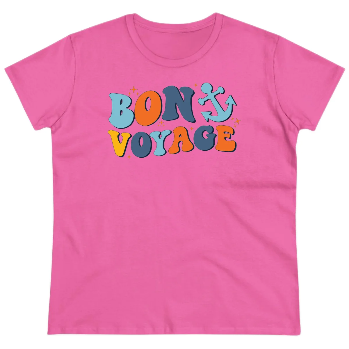 Bon Voyage Anchor Ladies Tee: Fun Cruise Vacation Style! in Azalea