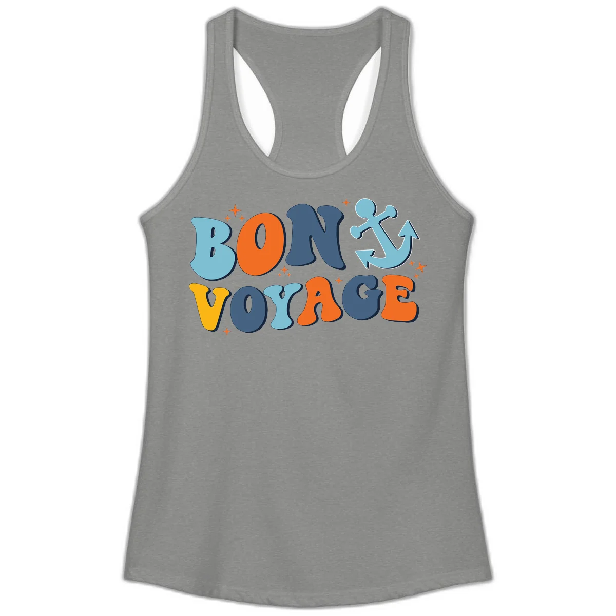 Bon Voyage Anchor Ladies Tank: Cruise Ready & Sunny! in Heather Grey