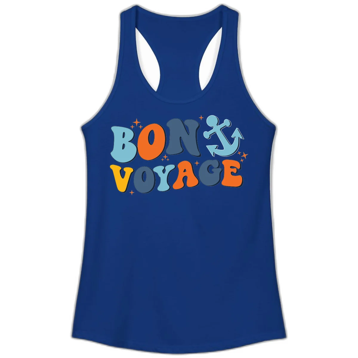 Bon Voyage Anchor Ladies Tank: Cruise Ready & Sunny! in Solid Royal