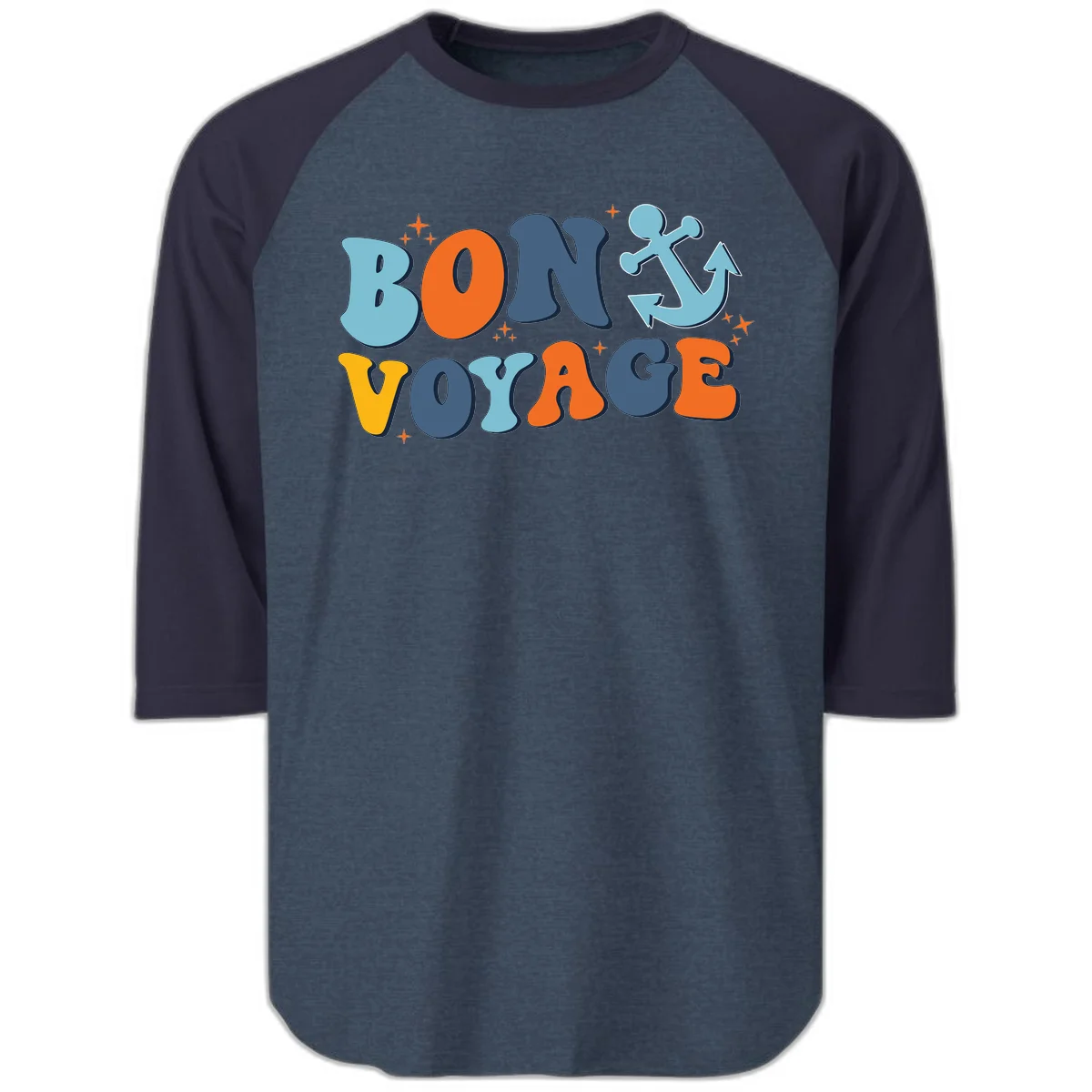 Bon Voyage Anchor Raglan 3/4: Sporty Cruise Day Fun! in Heather Denim Navy