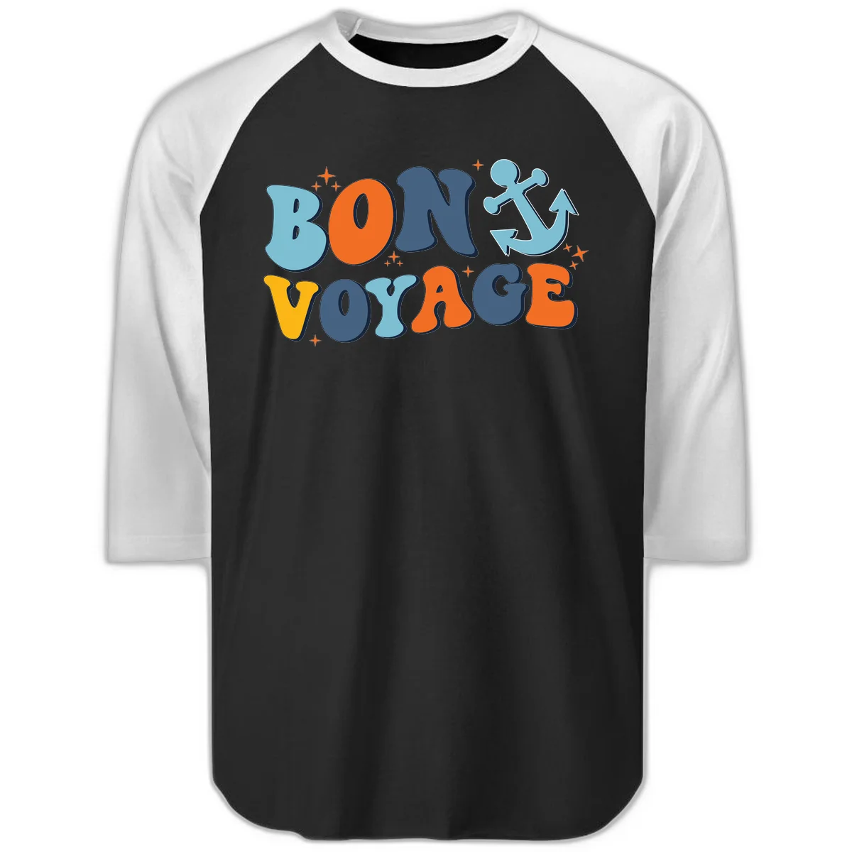 Bon Voyage Anchor Raglan 3/4: Sporty Cruise Day Fun! in Black White