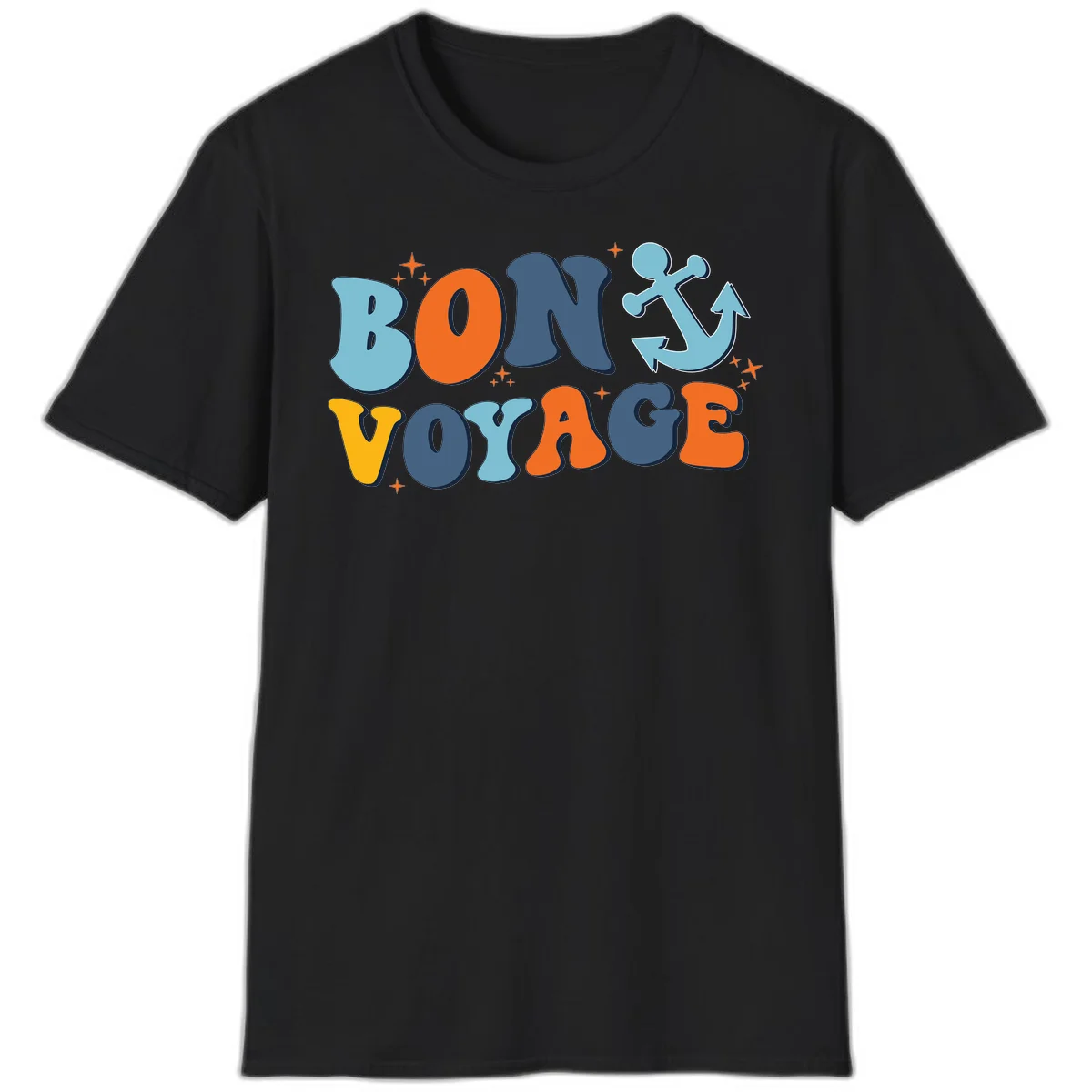 Bon Voyage Anchor T-Shirt: Your Next Cruise Adventure! in Black