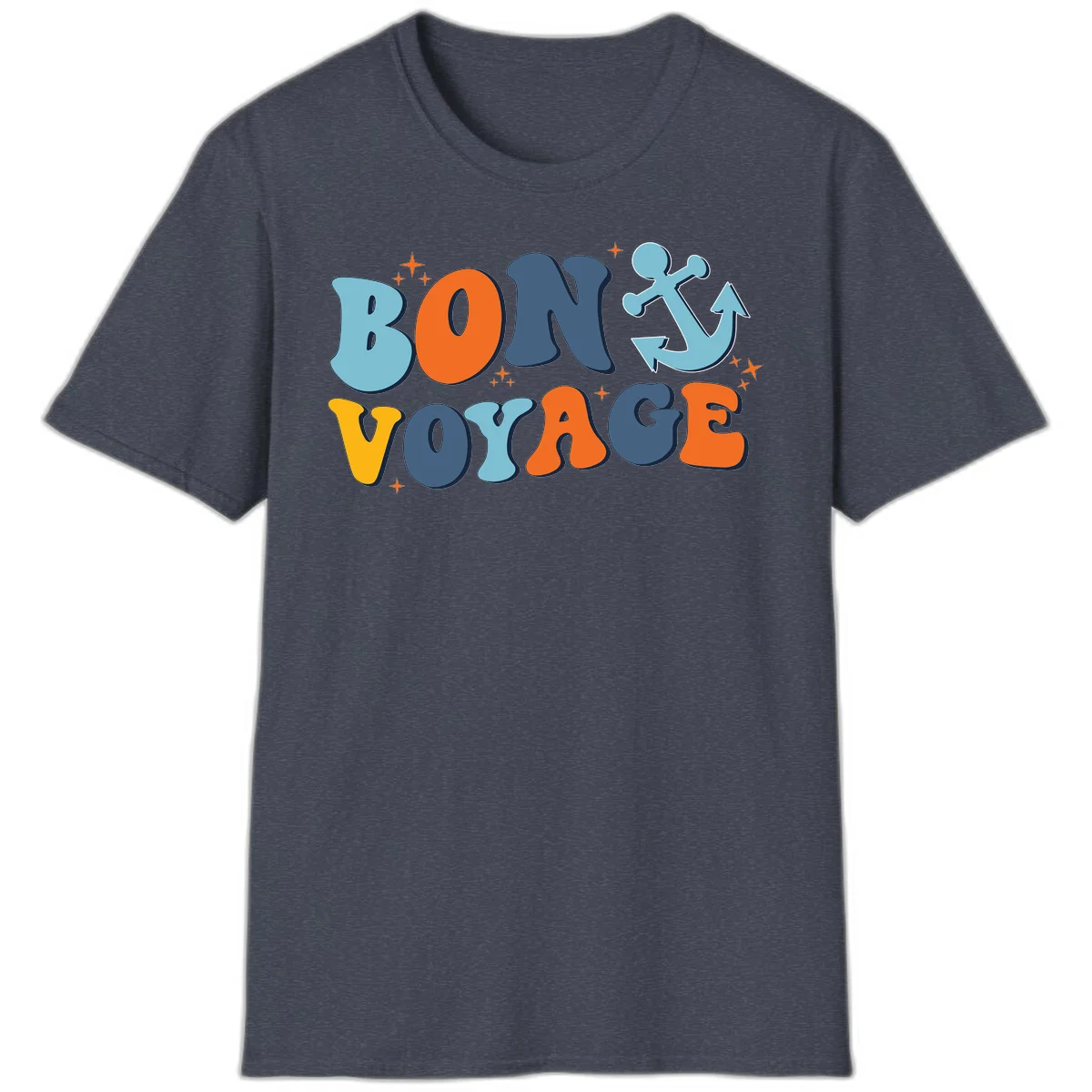 Bon Voyage Anchor T-Shirt: Your Next Cruise Adventure! in Heather Navy