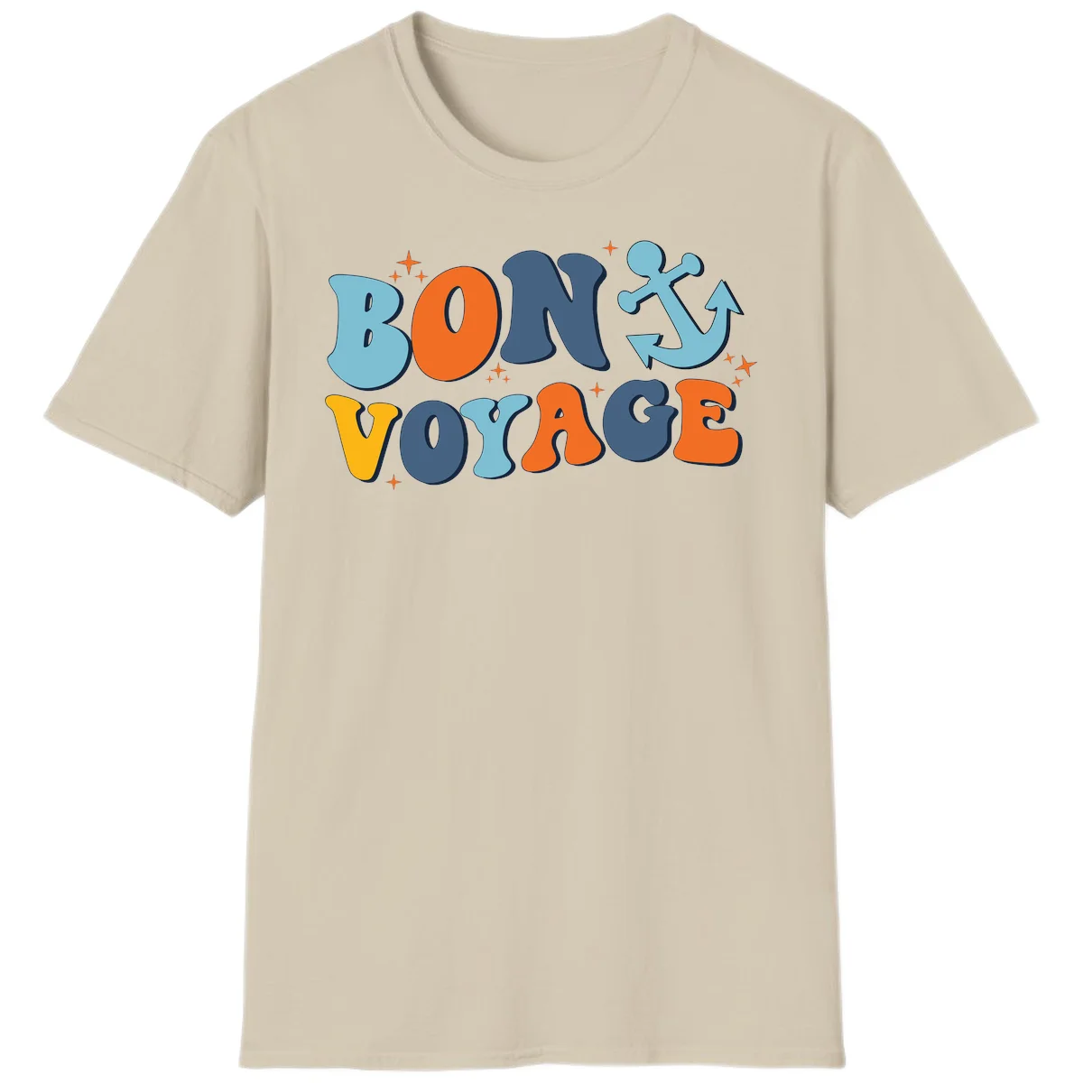 Bon Voyage Anchor T-Shirt: Your Next Cruise Adventure! in Sand