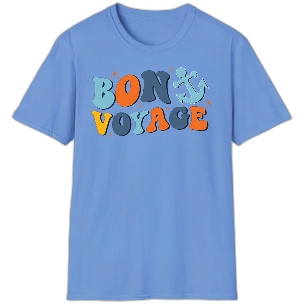 Bon Voyage Anchor T-Shirt: Your Next Cruise Adventure! in Carolina Blue