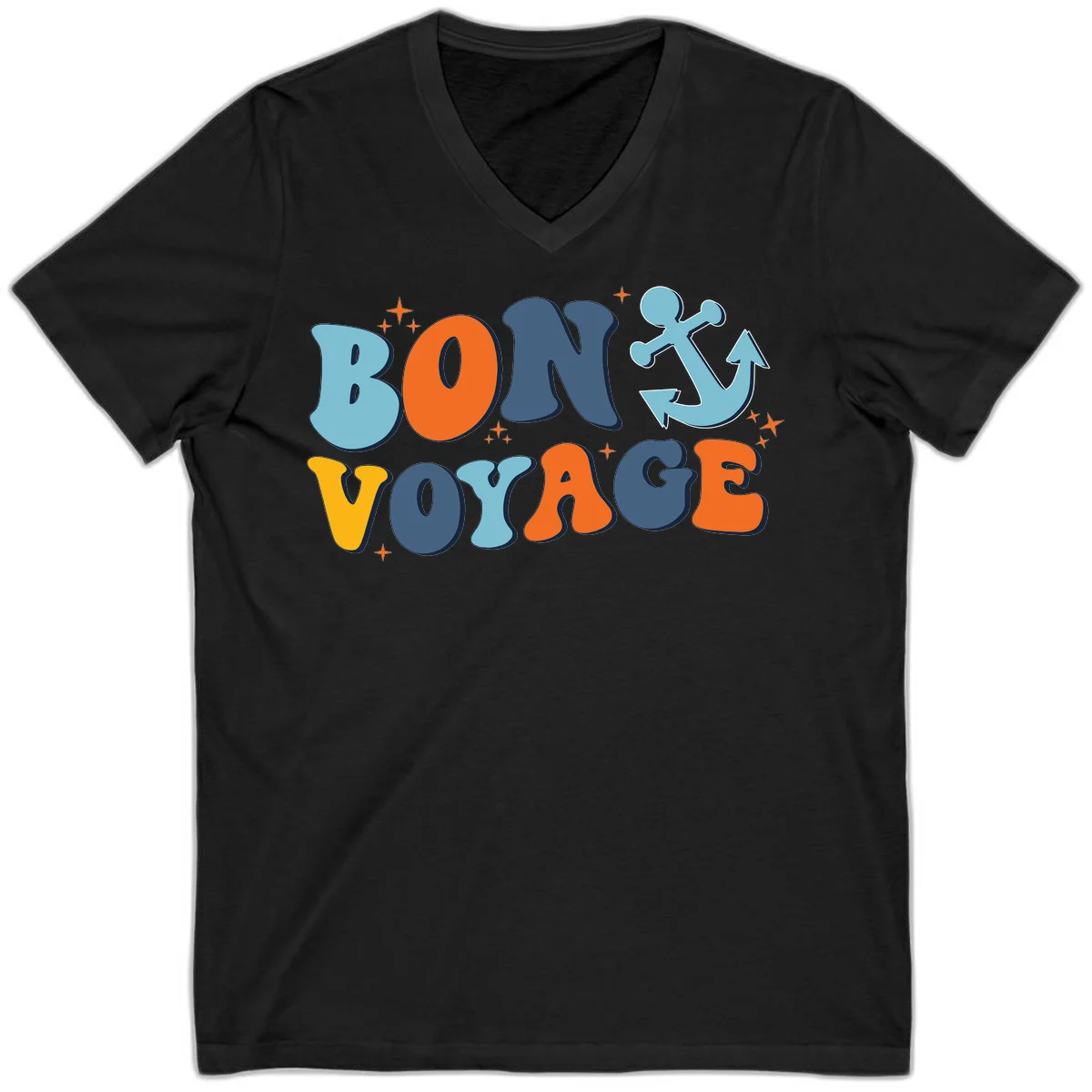 Bon Voyage Anchor V-Neck: Perfect for Sunny Cruise Days! in Black