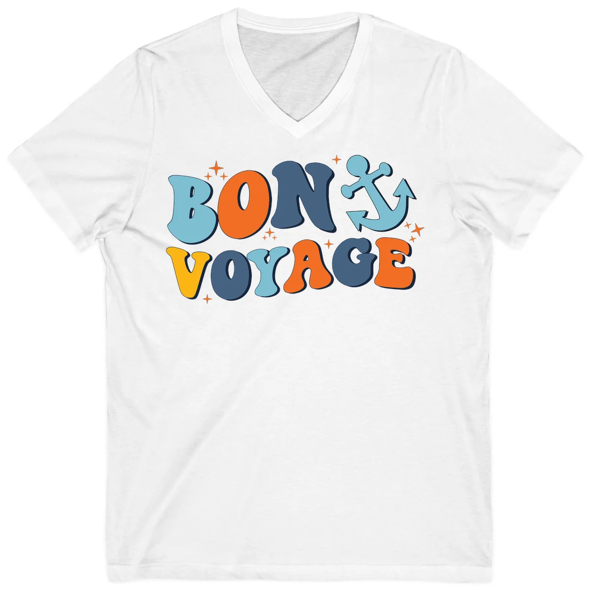 Bon Voyage Anchor V-Neck: Perfect for Sunny Cruise Days! in White