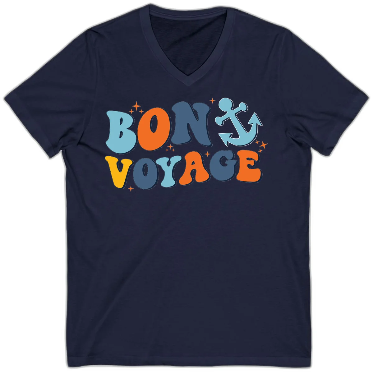 Bon Voyage Anchor V-Neck: Perfect for Sunny Cruise Days! in Navy