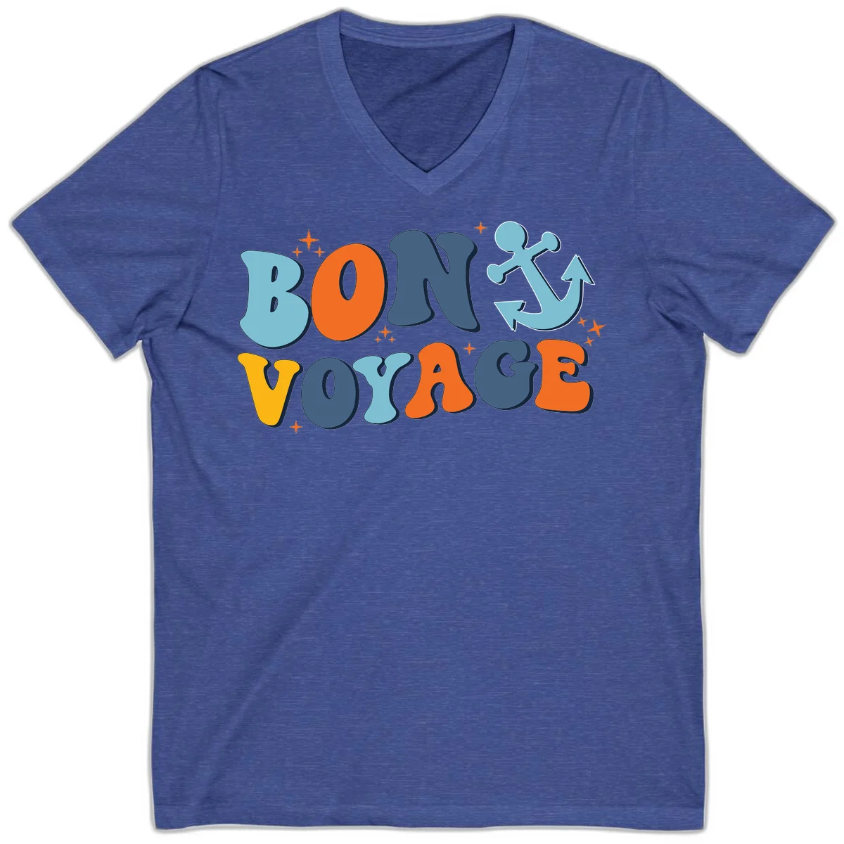 Bon Voyage Anchor V-Neck: Perfect for Sunny Cruise Days! in Heather True Royal