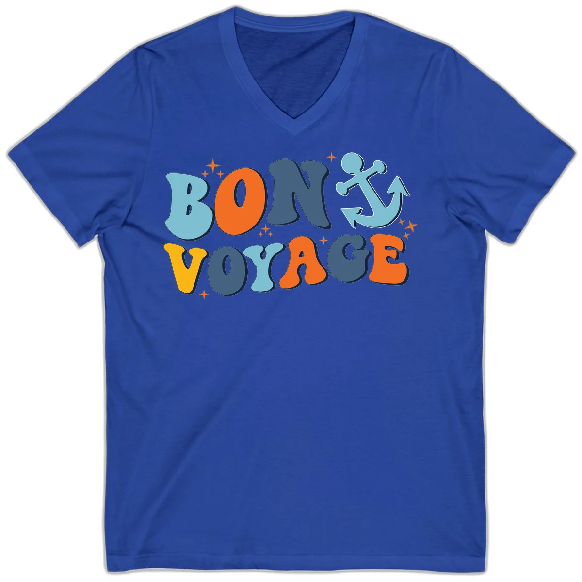 Bon Voyage Anchor V-Neck: Perfect for Sunny Cruise Days! in True Royal